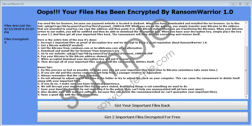 RansomWarrior 1.0 Ransomware Removal Guide